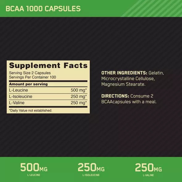 Optimum Nutrition BCAA 1000 200 Capsules (100 Servings) Indonesia | 48317-LFEW