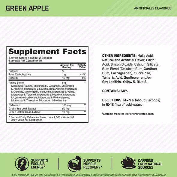 Optimum Nutrition ESSENTIAL AMIN.O. ENERGY® Green Apple 0.6 lb (30 Servings) Indonesia | 32578-MOYK