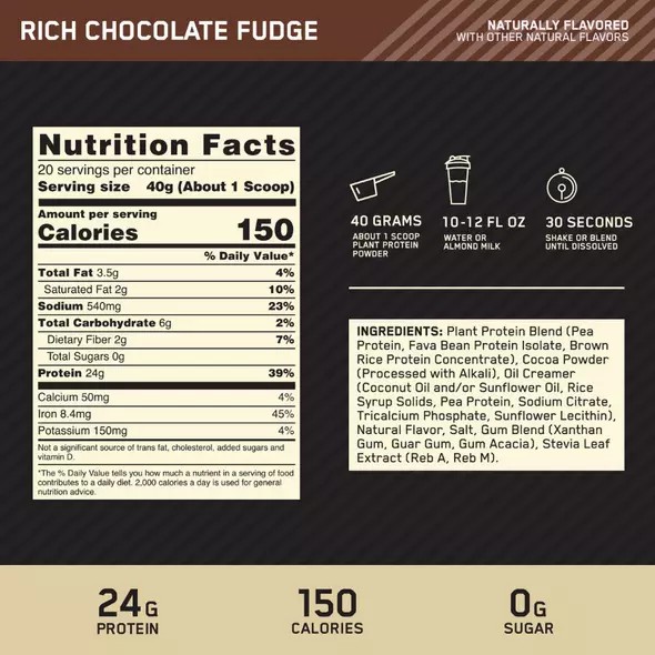 Optimum Nutrition GOLD STANDARD® 100% Plant Rich Chocolate Fudge 1.06 lb (12 Servings) Indonesia | 24863-XNJZ