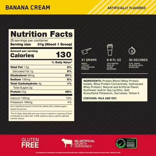 Optimum Nutrition GOLD STANDARD 100% WHEY™ Banana Cream 2 lb (29 Servings) Indonesia | 38096-XVJP