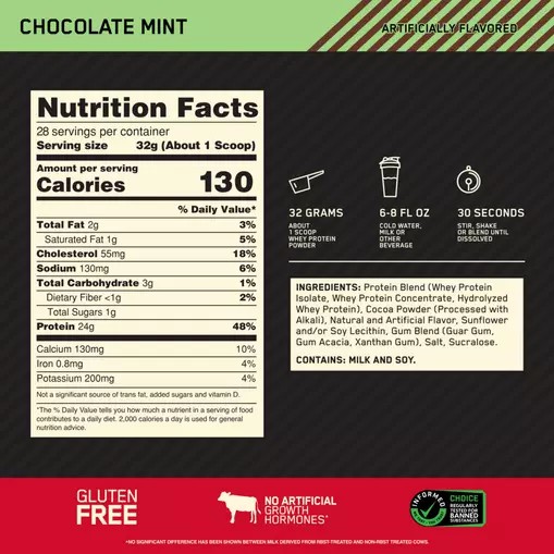 Optimum Nutrition GOLD STANDARD 100% WHEY™ Chocolate Mint 2 lb (28 Servings) Indonesia | 40157-LMVB