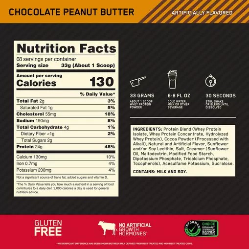 Optimum Nutrition GOLD STANDARD 100% WHEY™ Chocolate Peanut Butter 1.5 lb (22 Servings) Indonesia | 49318-IVYD