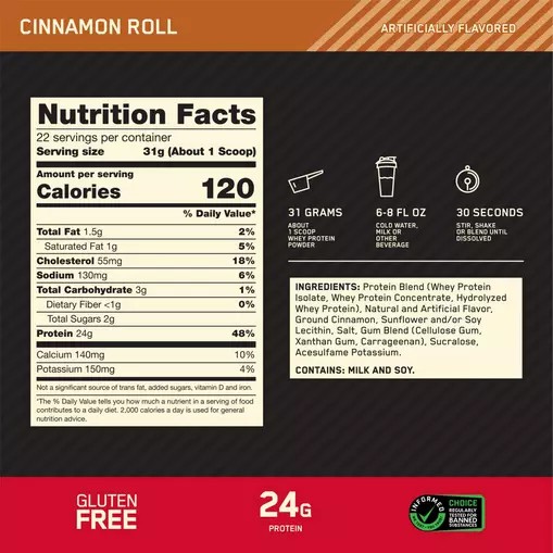 Optimum Nutrition GOLD STANDARD 100% WHEY™ Cinnamon Roll 1.5 lb (22 Servings) Indonesia | 85623-YXFA