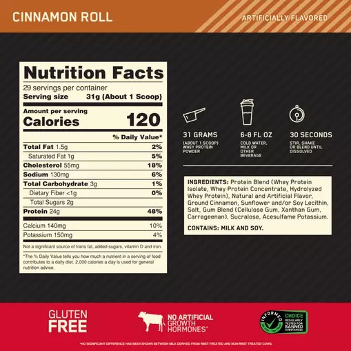 Optimum Nutrition GOLD STANDARD 100% WHEY™ Cinnamon Roll 2 lb (29 Servings) Indonesia | 14582-VROM