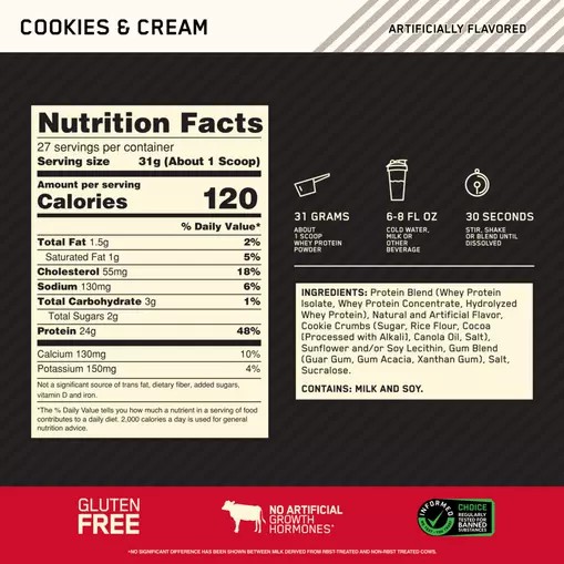 Optimum Nutrition GOLD STANDARD 100% WHEY™ Cookies & Cream 2 lb (27 Servings) Indonesia | 20794-ZURX