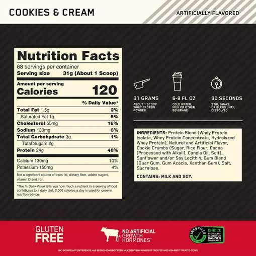 Optimum Nutrition GOLD STANDARD 100% WHEY™ Cookies & Cream 5 lb (68 Servings) Indonesia | 13548-PGVB