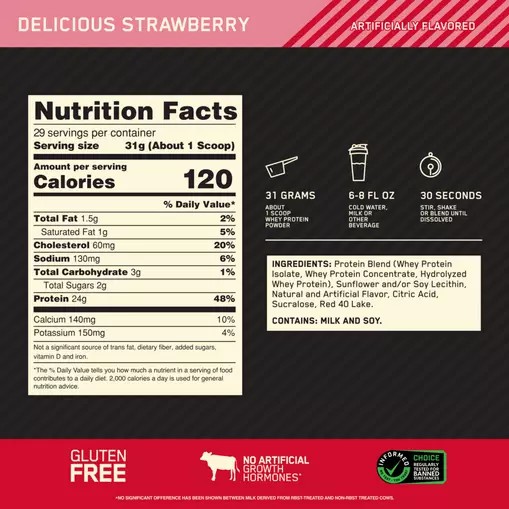 Optimum Nutrition GOLD STANDARD 100% WHEY™ Delicious Strawberry 2 lb (29 Servings) Indonesia | 28416-NPTI