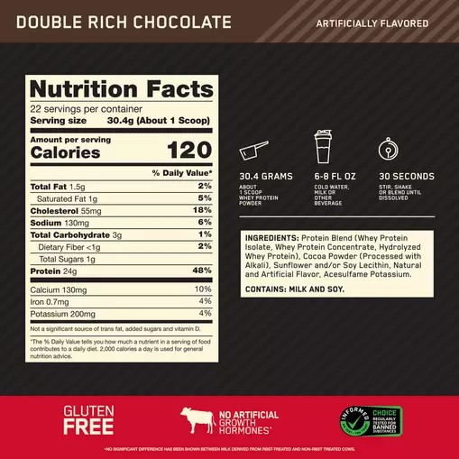 Optimum Nutrition GOLD STANDARD 100% WHEY™ Double Rich Chocolate 1.5 lb (22 Servings) Indonesia | 82430-PUOT