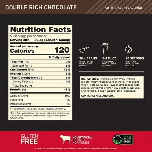 Optimum Nutrition GOLD STANDARD 100% WHEY™ Double Rich Chocolate 4 lb (58 Servings) Indonesia | 61593-EQBI