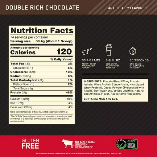 Optimum Nutrition GOLD STANDARD 100% WHEY™ Double Rich Chocolate 5 lb (74 Servings) Indonesia | 15904-VKJD