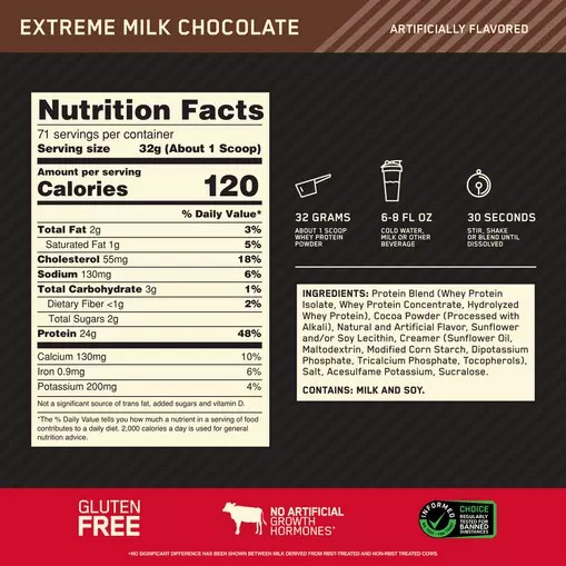 Optimum Nutrition GOLD STANDARD 100% WHEY™ Extreme Milk Chocolate 5 lb (71 Servings) Indonesia | 87359-PUKN