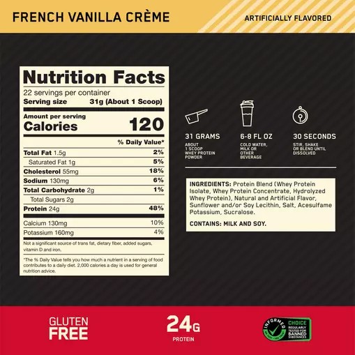 Optimum Nutrition GOLD STANDARD 100% WHEY™ French Vanilla Creme 1.5 lb (22 Servings) Indonesia | 17256-WOYG