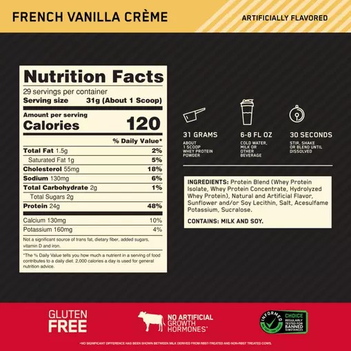 Optimum Nutrition GOLD STANDARD 100% WHEY™ French Vanilla Creme 2 lb (29 Servings) Indonesia | 76195-IALK