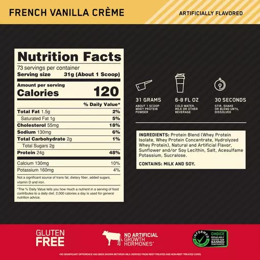 Optimum Nutrition GOLD STANDARD 100% WHEY™ French Vanilla Creme 5 lb (73 Servings) Indonesia | 43861-MKUZ