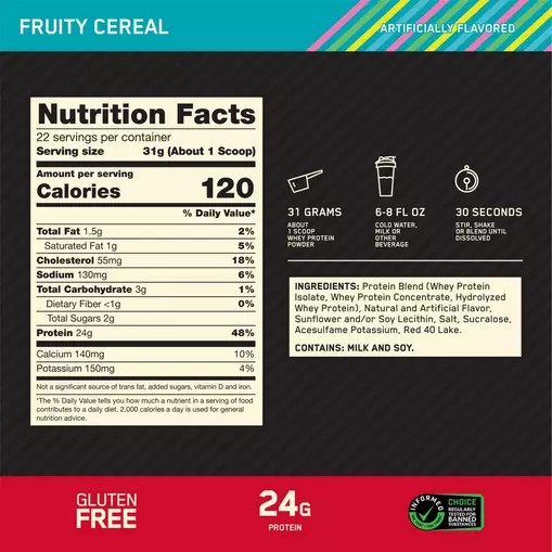 Optimum Nutrition GOLD STANDARD 100% WHEY™ Fruity Cereal 1.5 lb (22 Servings) Indonesia | 05816-THQR