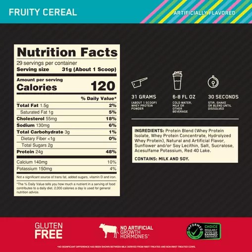 Optimum Nutrition GOLD STANDARD 100% WHEY™ Fruity Cereal 2 lb (29 Servings) Indonesia | 94267-IOCF