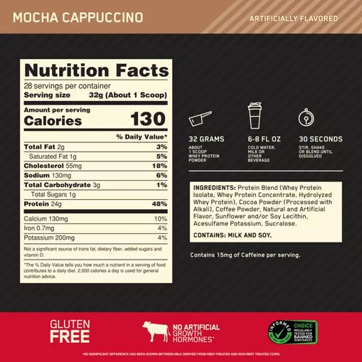 Optimum Nutrition GOLD STANDARD 100% WHEY™ Mocha Cappuccino 2 lb (28 Servings) Indonesia | 71926-SQLJ