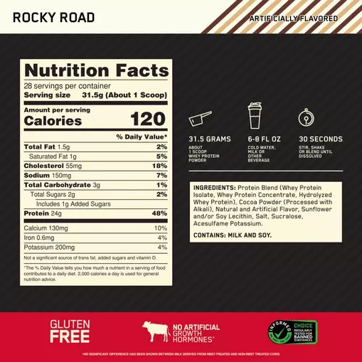 Optimum Nutrition GOLD STANDARD 100% WHEY™ Rocky Road 2 lb (28 Servings) Indonesia | 20487-MCLS