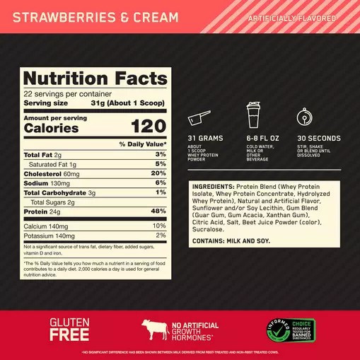 Optimum Nutrition GOLD STANDARD 100% WHEY™ Strawberries & Cream 1.5 lb (22 Servings) Indonesia | 97082-OHMT