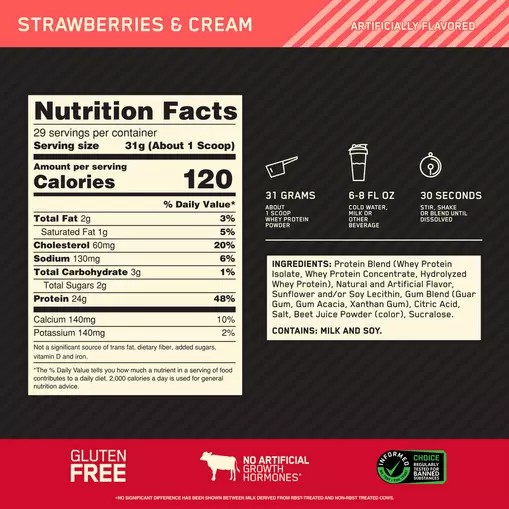 Optimum Nutrition GOLD STANDARD 100% WHEY™ Strawberries & Cream 2 lb (29 Servings) Indonesia | 52087-PBIF