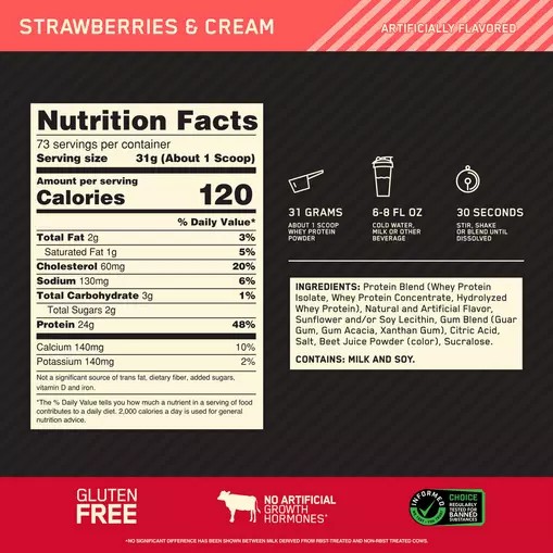 Optimum Nutrition GOLD STANDARD 100% WHEY™ Strawberries & Cream 5 lb (73 Servings) Indonesia | 75914-ECLI