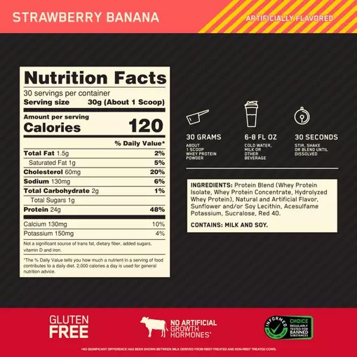 Optimum Nutrition GOLD STANDARD 100% WHEY™ Strawberry Banana 2 lb (30 Servings) Indonesia | 83941-IGLO