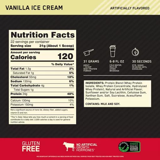 Optimum Nutrition GOLD STANDARD 100% WHEY™ Vanilla Ice Cream 1.5 lb (22 Servings) Indonesia | 39246-PUKN