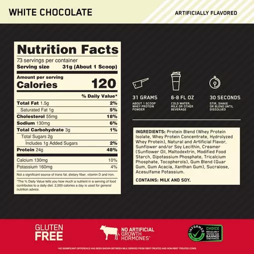 Optimum Nutrition GOLD STANDARD 100% WHEY™ White Chocolate 5 lb (73 Servings) Indonesia | 40582-UXSV