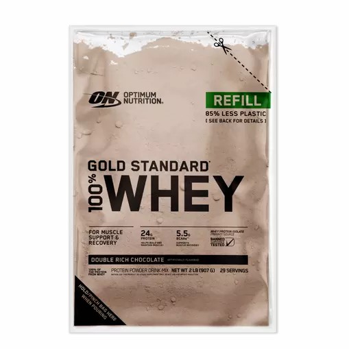 Optimum Nutrition GOLD STANDARD 100% WHEY™ Recyclable Refill Bag Double Rich Chocolate 2 lb (29 Servings) Indonesia | 89051-GRME