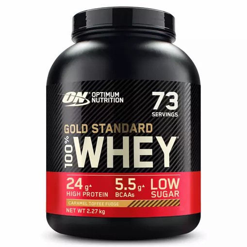 Optimum Nutrition Gold Standard 100% Whey Protein Powder Caramel Toffee Fudge 2.27 kg (73 Servings) Indonesia | 58603-SRLJ