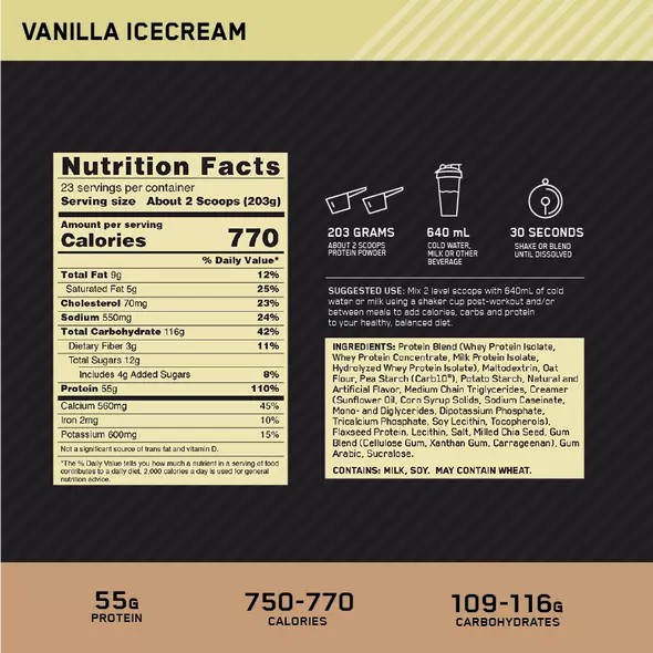 Optimum Nutrition Gold Standard Gainer Vanilla 4.67kg Indonesia | 75860-PIOM