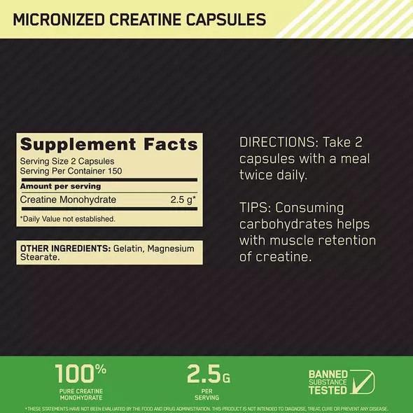 Optimum Nutrition Micronized Creatine Capsules 300 Capsules (150 Servings) Indonesia | 15642-OGYB