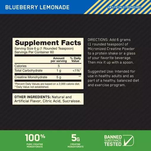 Optimum Nutrition Micronized Creatine Powder Blueberry Lemonade 0.79 lb (60 Servings) Indonesia | 42673-DGLO