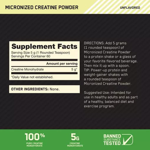 Optimum Nutrition Micronized Creatine Powder Unflavored 0.66 lb (60 Servings) Indonesia | 14780-QCTS