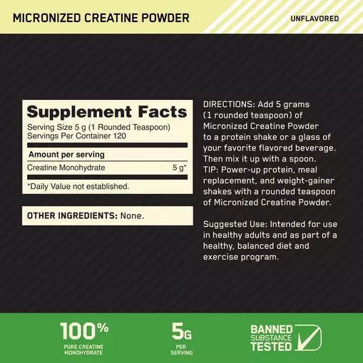 Optimum Nutrition Micronized Creatine Powder Unflavored 1.32 lb (120 Servings) Indonesia | 70618-ODZJ