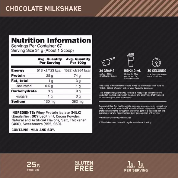 Optimum Nutrition Performance Isolate Chocolate 2.27kg Indonesia | 03147-QKFM