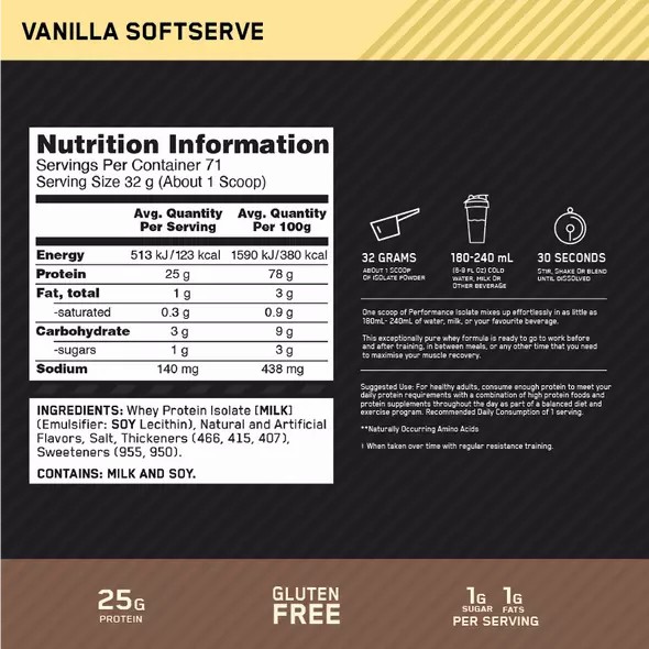 Optimum Nutrition Performance Isolate Vanilla 2.27kg Indonesia | 03798-FWYL