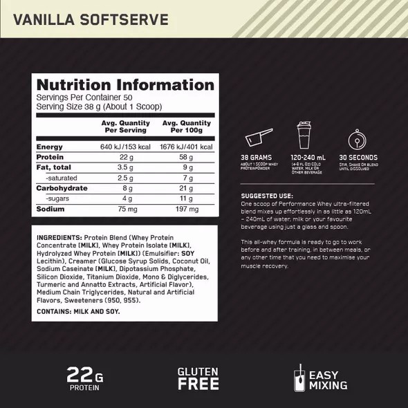 Optimum Nutrition Performance Whey Vanilla 1.95kg Indonesia | 71263-BXNZ