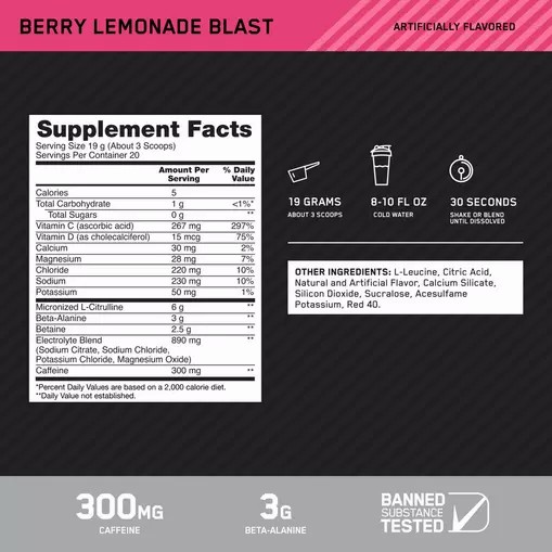 Optimum Nutrition Platinum Igniter Berry Lemonade Blast 0.84 lb (20 Servings) Indonesia | 84279-OAKF