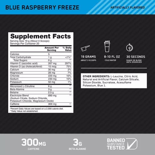 Optimum Nutrition Platinum Igniter Blue Raspberry Freeze 0.84 lb (20 Servings) Indonesia | 20165-LGJR