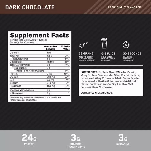 Optimum Nutrition Platinum Rebuild Dark Chocolate 1.67 lb (20 Servings) Indonesia | 97408-WVXP